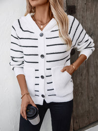 Striped Button Up Long Sleeve Hooded Cardigan Trandify Deal