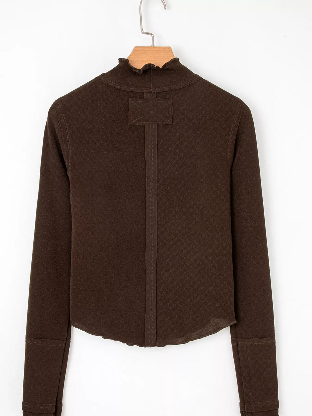 Y2K patchwork jacquard long sleeve top with lettuce trim for women, price on sale.