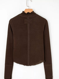 Y2K patchwork jacquard long sleeve top with lettuce trim for women, price on sale.