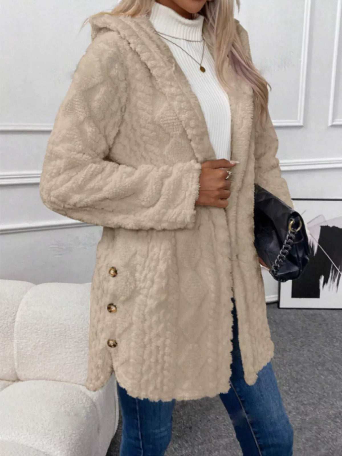 Women's Thick Fleece Jacket | Button-Down Hooded Outerwear