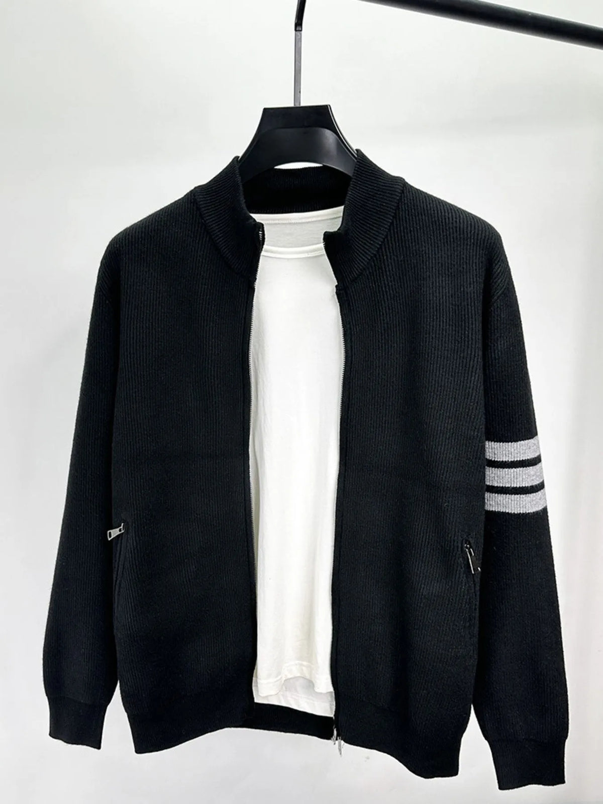 Men's Plus Size Striped Zip-Up Cardigan for Big & Tall – Soft Knit Long Sleeve Sweater in Casual Fall Winter Style