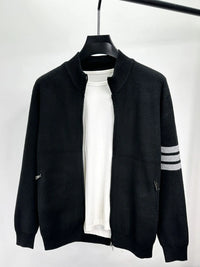 Men's Plus Size Striped Zip-Up Cardigan for Big & Tall – Soft Knit Long Sleeve Sweater in Casual Fall Winter Style