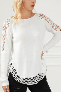 Oversized women's chunky knit scoop neck sweater with hollow out design, fall fashion casual pullover