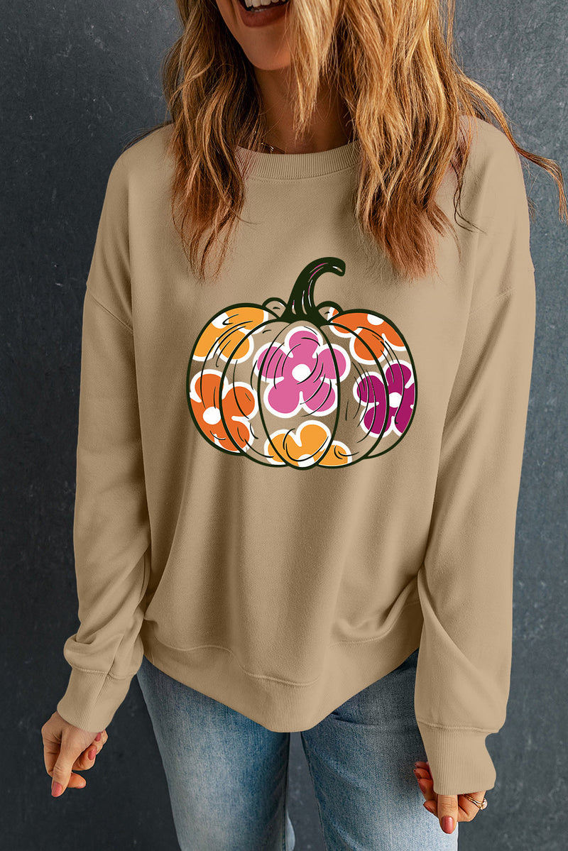 Pumpkin & Flower Graphic Long Sleeve Sweatshirt Trandify Deal