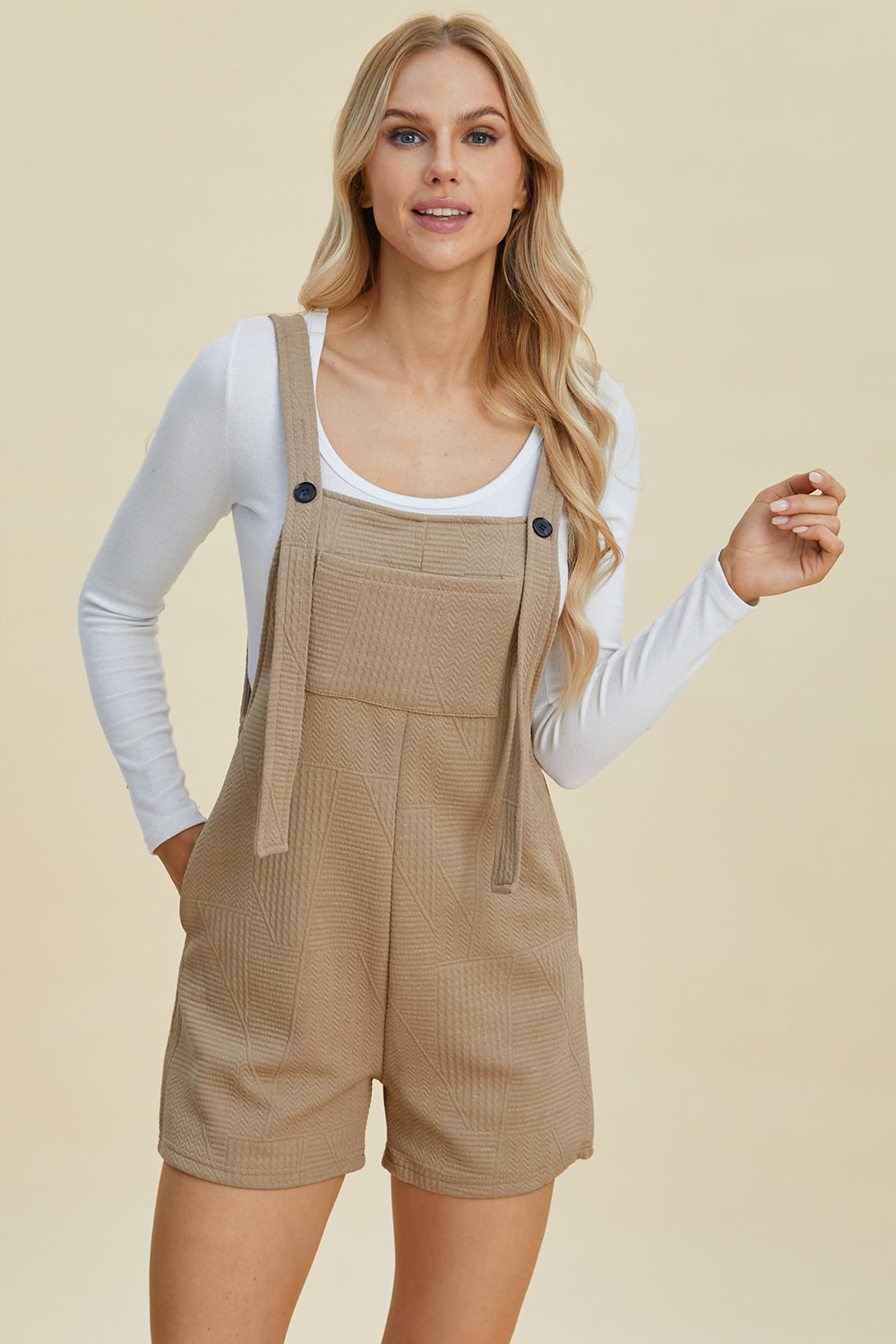 Double Take Full Size Texture Sleeveless Romper Trandify deal