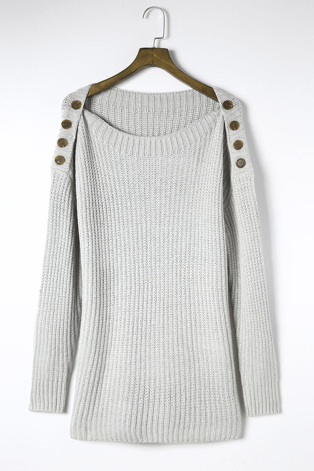 Side Slit Boat Neck Long Sleeve Sweater Trandify Deal