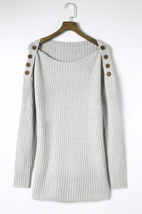 Side Slit Boat Neck Long Sleeve Sweater Trandify Deal