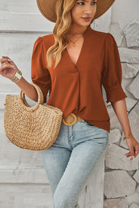 Notched Half Sleeve Blouse Trandify deal