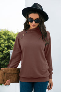 Decorative Button Long Sleeve Sweatshirt Trandify Deal