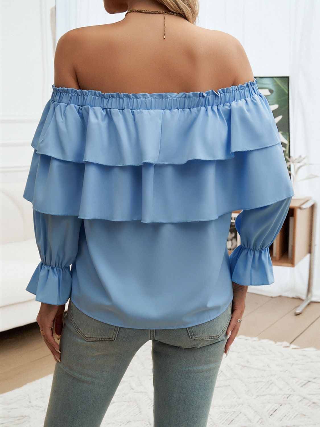 Devine Off-Shoulder Flounce Sleeve Blouse Trandify Deal