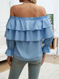 Devine Off-Shoulder Flounce Sleeve Blouse Trandify Deal