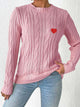 Cable-Knit Heart Round Neck Long Sleeve Sweater Trandify Deal