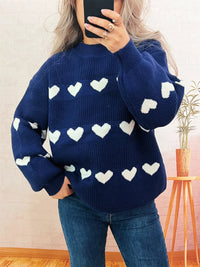 Women's Heart Pattern Sweater - Cute Dropped Shoulder Pullover