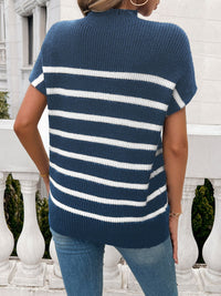 Devine Striped Mock Neck Short Sleeve Sweater Trandify deal