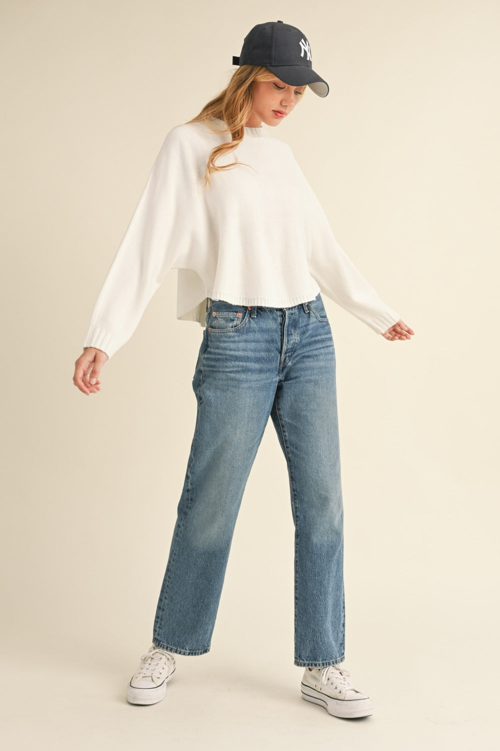 Mable Round Neck Dolman Sleeve Cropped Sweater Trandify Deal