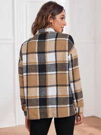 Plaid Collared Neck Button Down Jacket Trandify Deal