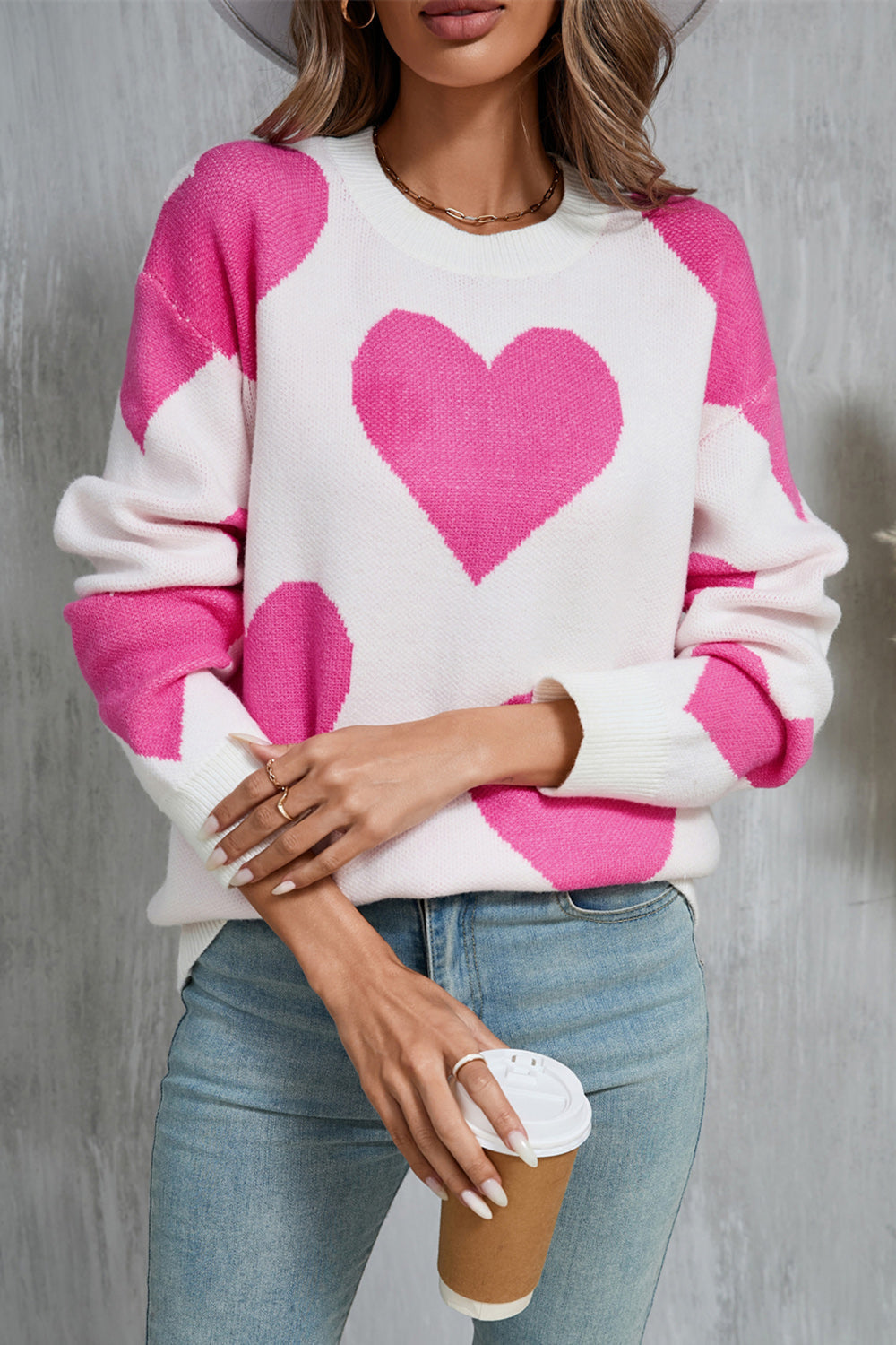 Angel Wings Contrast Heart Dropped Shoulder Long Sleeve Sweater Trandify Deal
