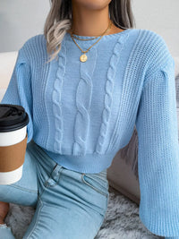 Women's Cropped Cable Knit Sweater | Crewneck Top