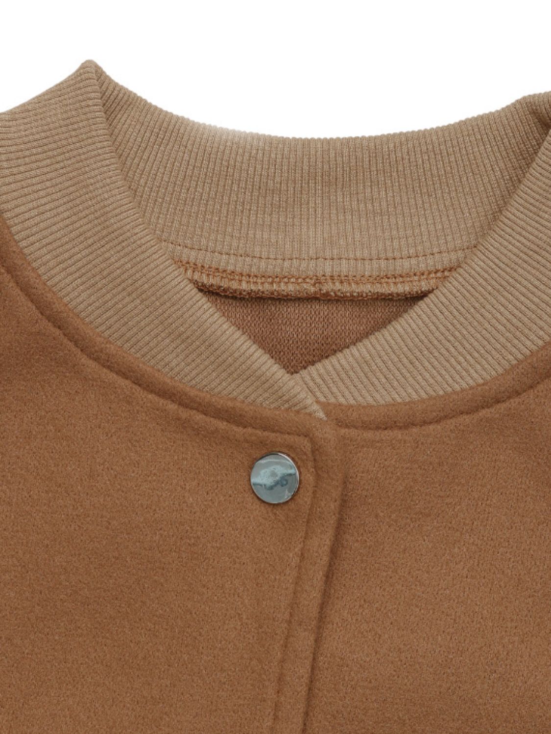 Perfee Baseball Collar Snap Down Long Sleeve Jacket Trandify Deal