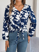 Printed V-Neck Long Sleeve Blouse Trandify deal