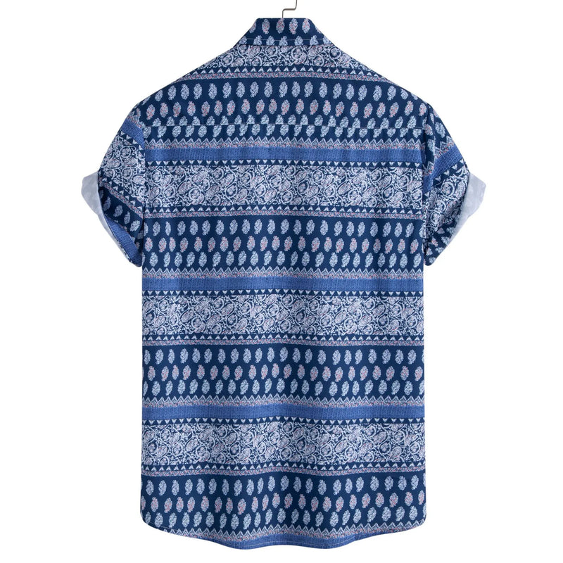 Men's Plus Size Geometric Print Short Sleeve Shirt – Stylish Summer Casual Top for Big & Tall