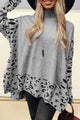 Slit Leopard Mock Neck Dropped Shoulder Sweater Trandify Deal