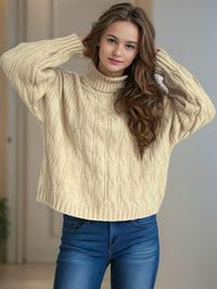 Cable-Knit Turtleneck Long Sleeve Sweater Trandify Deal