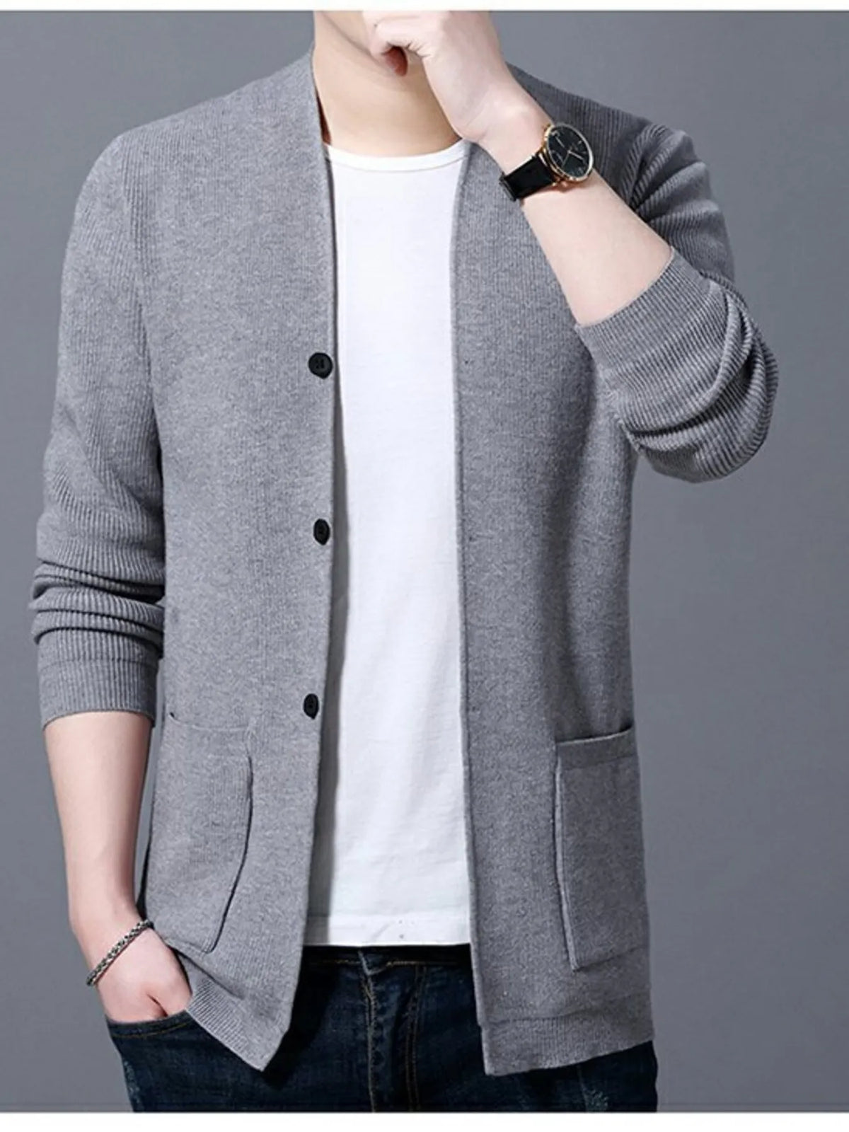 Men’s Plus Size Long Sleeve Cardigan with Pockets – Cozy & Stylish