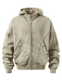 Men’s Distressed Zip-Up Hoodie – Soft Washed Cotton Streetwear Pullover
