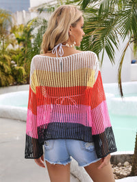 Color Block Openwork Boat Neck Cover Up Trandify deal