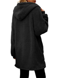 Fuzzy Pocketed Zip Up Long Sleeve Hooded Jacket Trandify Deal