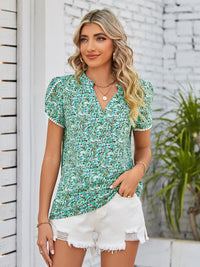Double Take Floral Notched Neck Blouse Trandify deal