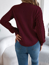Asymmetric Hem Round Neck Long Sleeve Sweater Trandify Deal