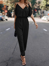 Adjustable Spaghetti Strap Jumpsuit with Surplice Neckline - Perfect for Casual or Formal Occasions