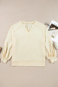 Slit Notched Long Sleeve Blouse Trandify Deal