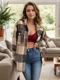 Plaid Button Up Long Sleeve Shacket Trandify Deal