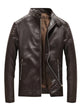 Men's Plus Size Brown PU Leather Jacket, open front zipper showing casual style