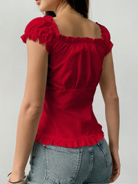 Women’s Frill Ruched Cap Sleeve Blouse – Trendy 2025 Tops for Summer | Free Shipping