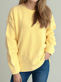 Round Neck Dropped Shoulder Long Sleeve Sweater Trandify Deal