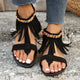 women's PU leather fringe sandals with ankle strap