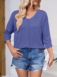 Lovelet Textured Round Neck Three-Quarter Sleeve Blouse Trandify deal