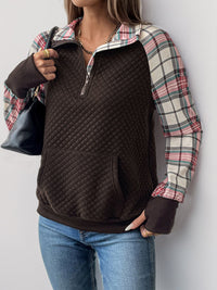 Perfee Plaid Half Zip Long Sleeve Sweatshirt Trandify Deal