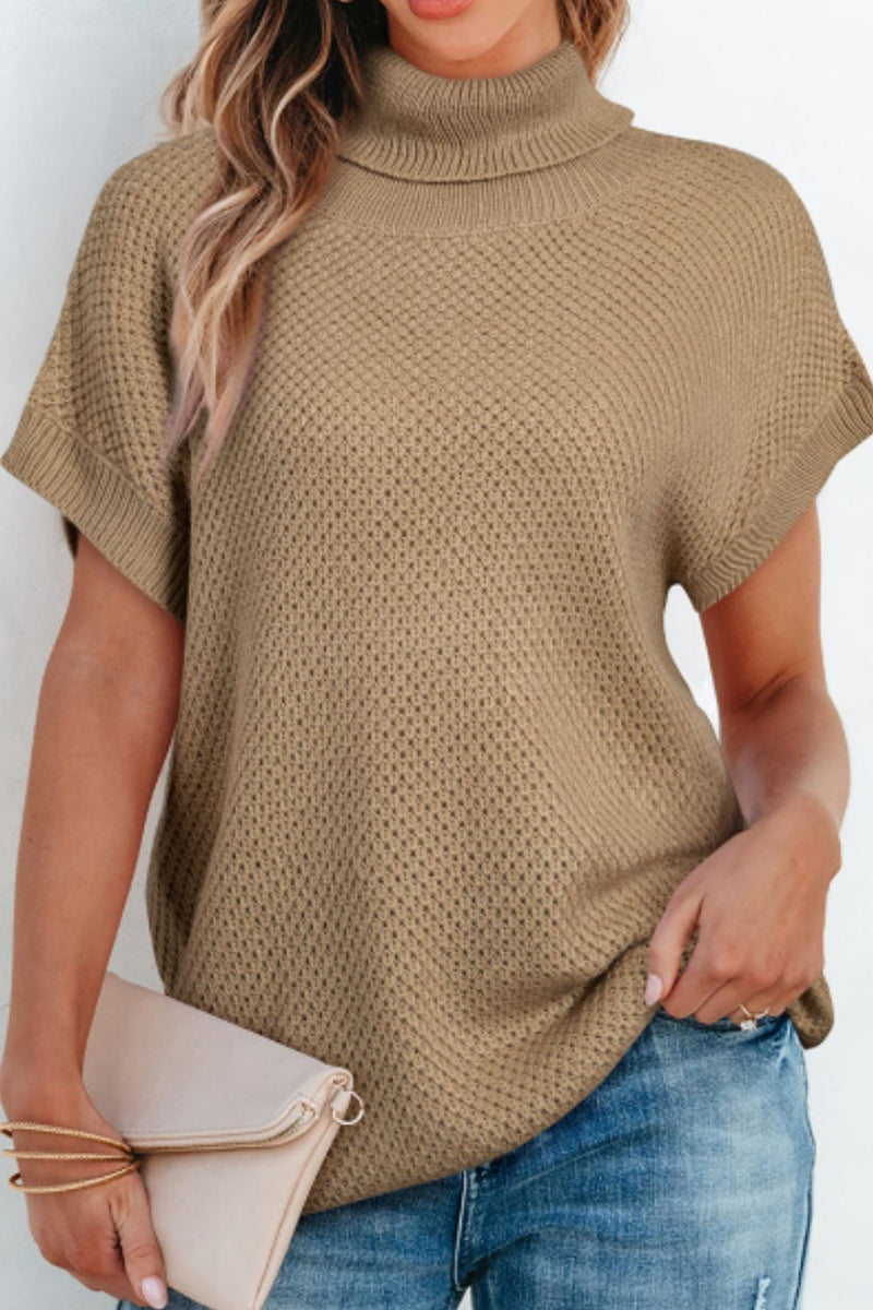 Solid Color Turtleneck Short Sleeve Sweater Trandify Deal