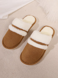 Contrast Faux Fur Round Toe Slippers Trandify Deal