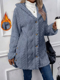 Women's Thick Fleece Jacket | Button-Down Hooded Outerwear