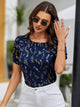 Printed Round Neck Short Sleeve Blouse Trandify deal