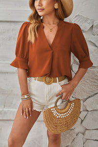 Notched Half Sleeve Blouse Trandify deal