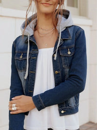 Women’s Oversized Hooded Denim Jacket – Button-Up Drawstring Waist – Plus Size Fashion