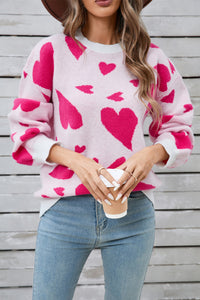 Angel Wings Heart Contrast Round Neck Long Sleeve Sweater Trandify Deal