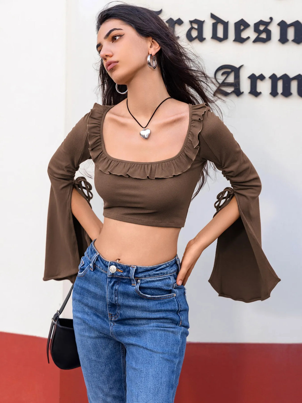Elegant Women’s Ruffled Square Neck Long Sleeve Blouse for Casual & Office Outfits